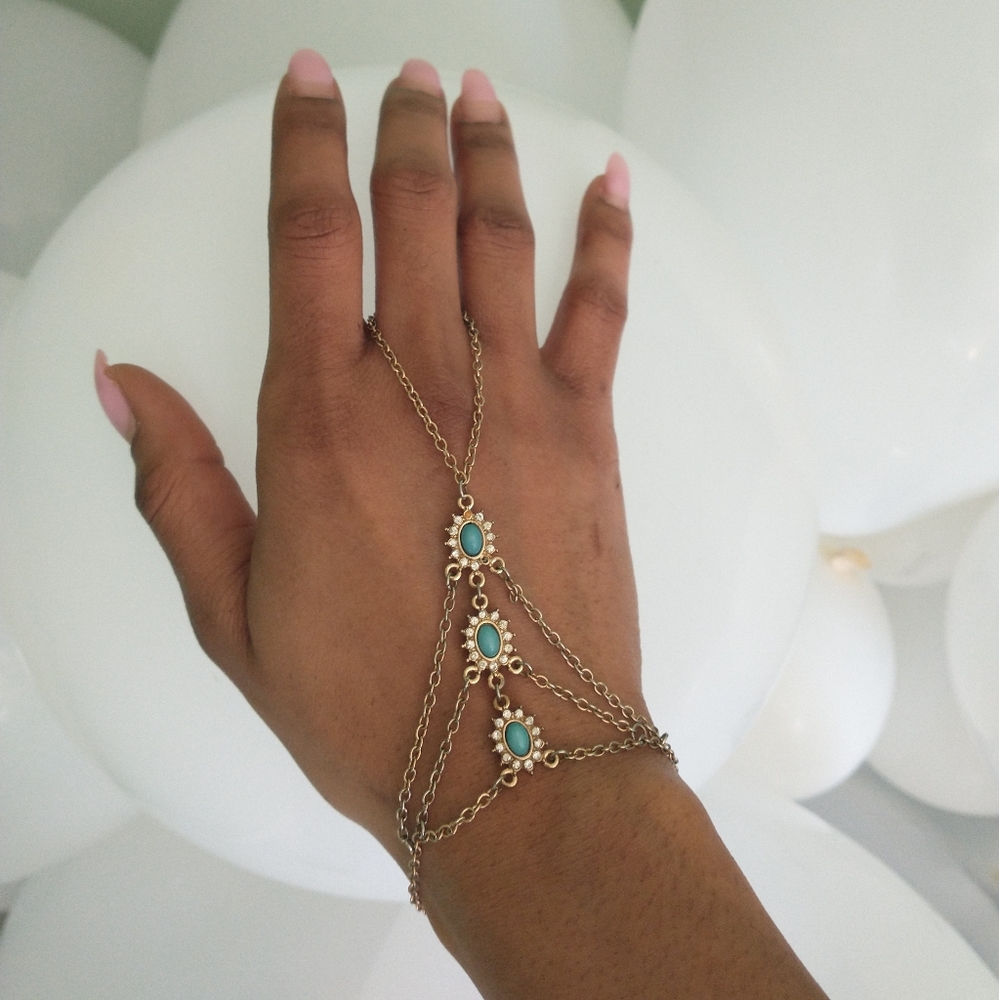 Women's gold and turquoise hand chain